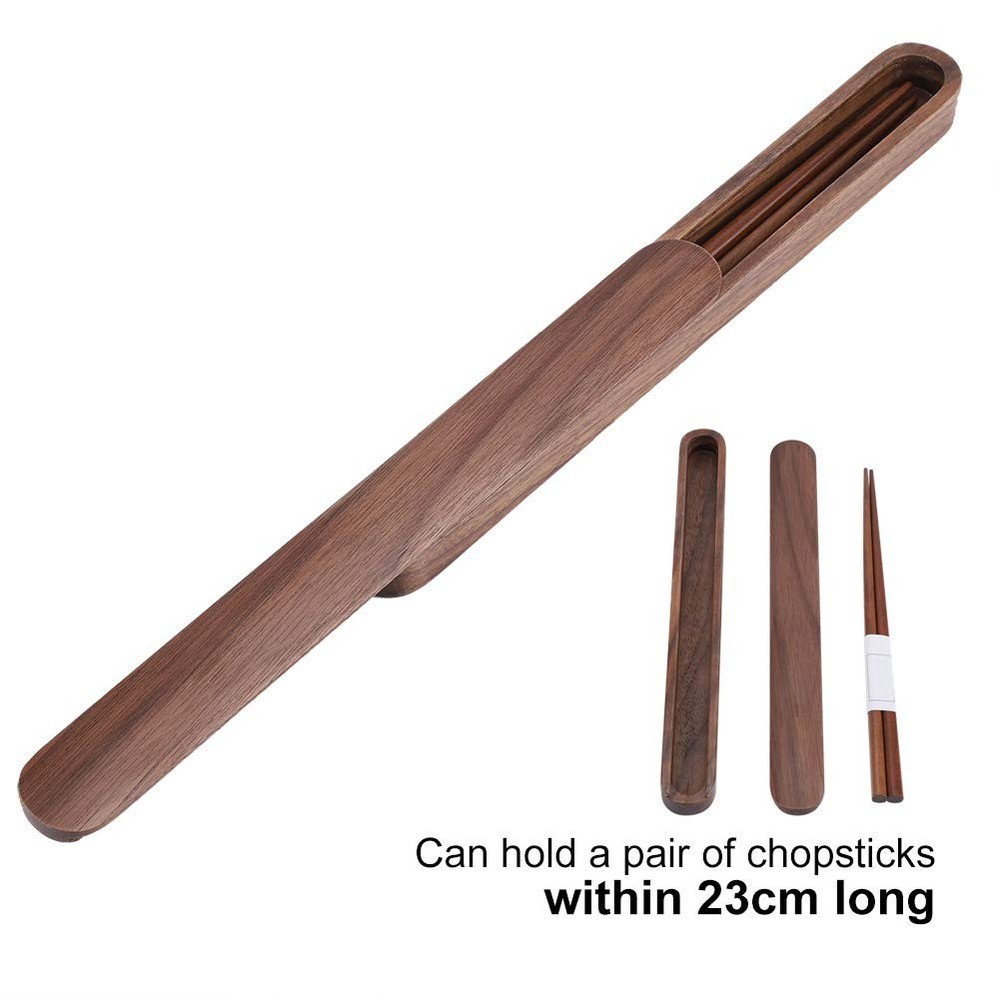Walnut Wooden Chopsticks Reusable Storage Case Portable Classic Dinnerware Set