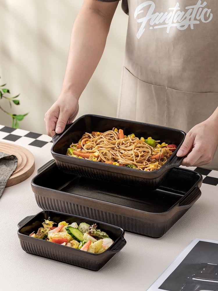 Kanwone Ceramic Baking Dish, Bakeware Set, Rectangular Casserole Dish, Lasagn...