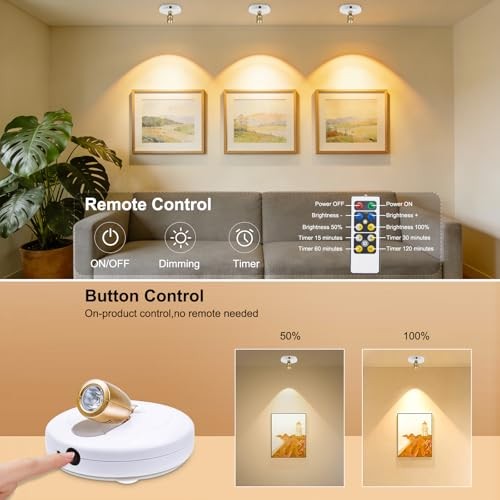 LED Spotlight Wireless Accent Lights 2 Pack Battery Powered Warm White Puck