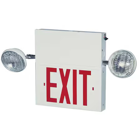 Big Beam 2Com1rww Exit Sign With Emergency Lights, White, 1 Face(S), Led,