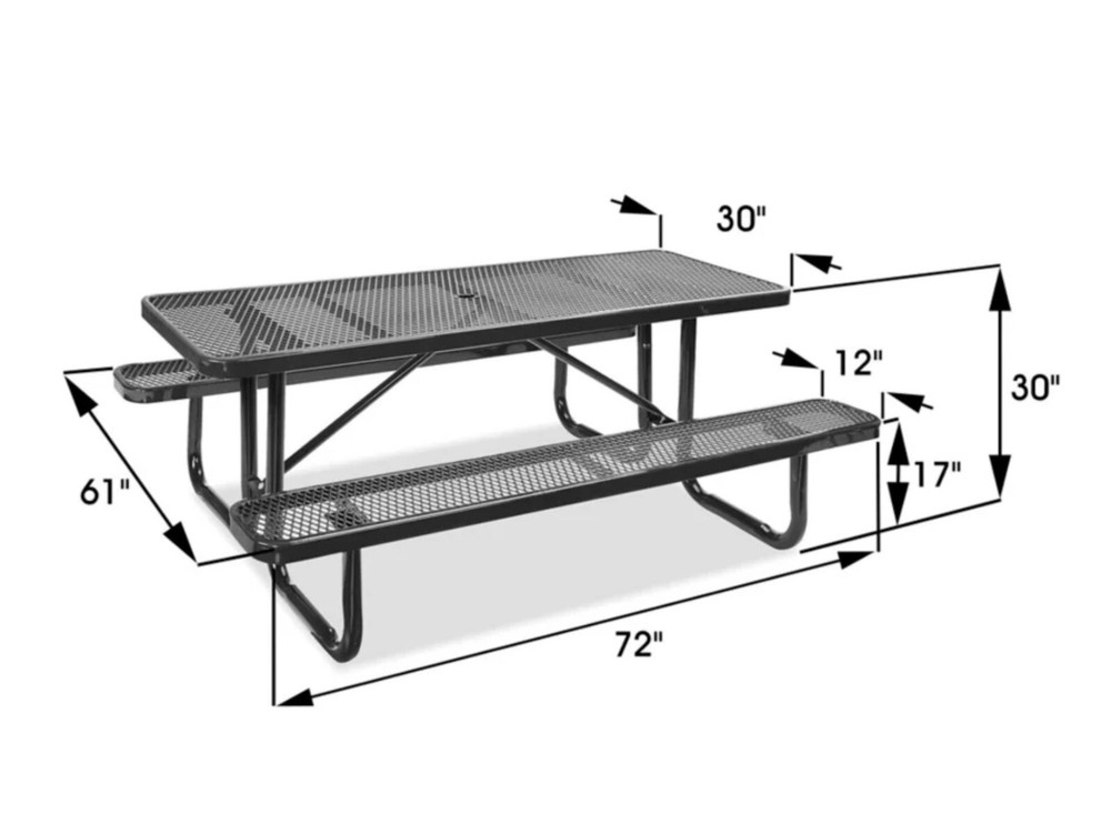 PICNIC TABLE Commercial - All Metal Construction & Steel Frame 8 Ft Rectangular