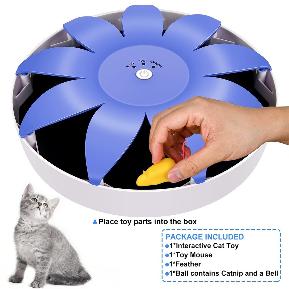 FluffyDream Automatic Electric Magnetic Spinning Cat Toys, Interactive, Blue