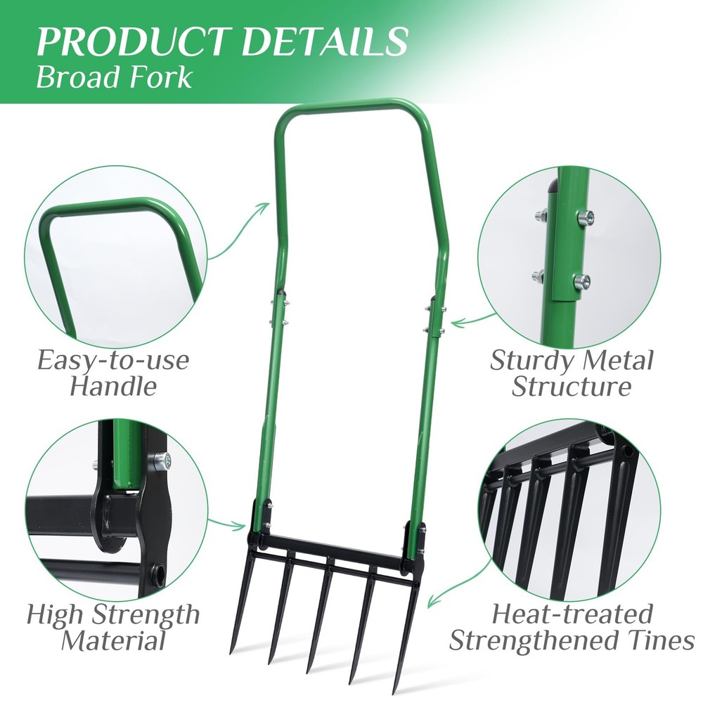 Broad Fork, Heavy Duty 5-Tine Garden Broadfork Hand Tiller, Digging Fork for ...
