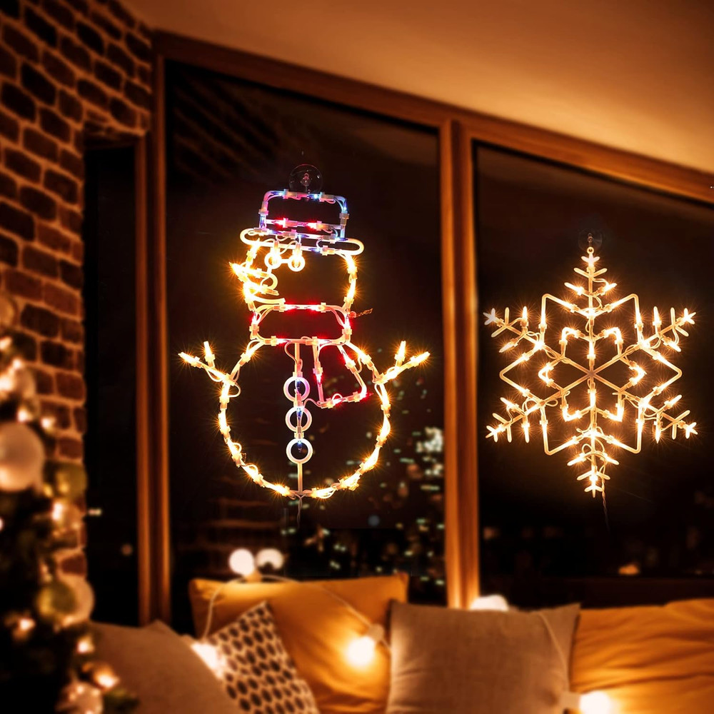 4 Pack Christmas Window Silhouette Lights Decorations, Lighted Wreath, Candy Can