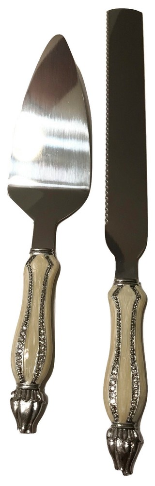 Welforth Bejeweled Wedding White Cake Server Set, 2 pcs