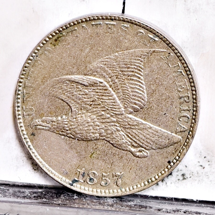 1857 Flying Eagle Cent - Ch AU Details, Cleaned (#58902-L)