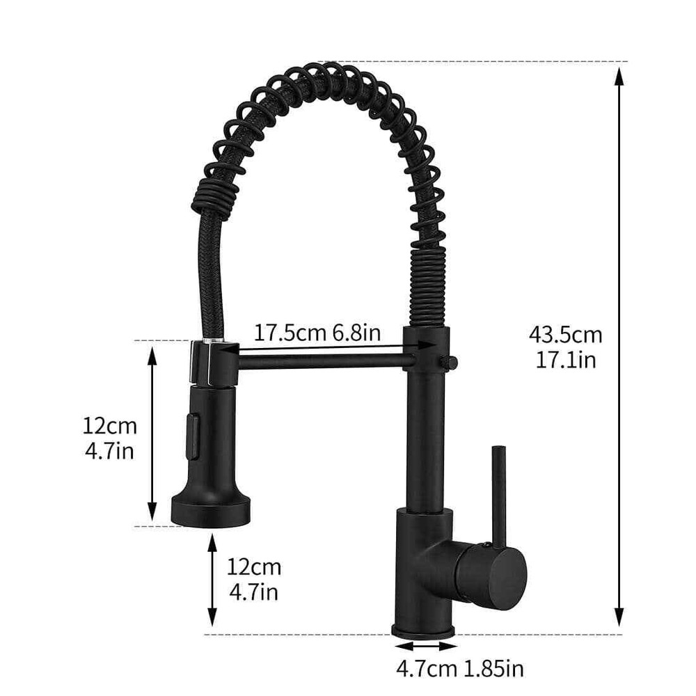 Stainless Steel Single Handle Kitchen Sink Faucet - Pull Down Sprayer, Black