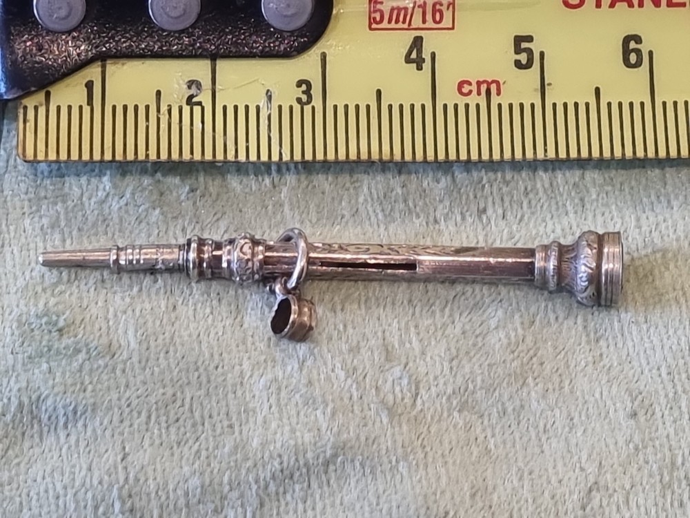 Antique Solid Silver Propelling Pencil With Orange stone , Fob , Chatelaine