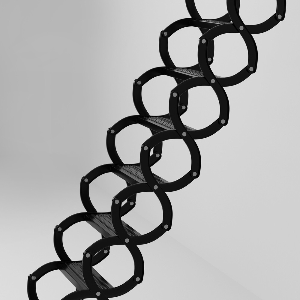 Wall Mounted Folding Ladder Black Loft Attic Stairs Pull down 12 Steps👍