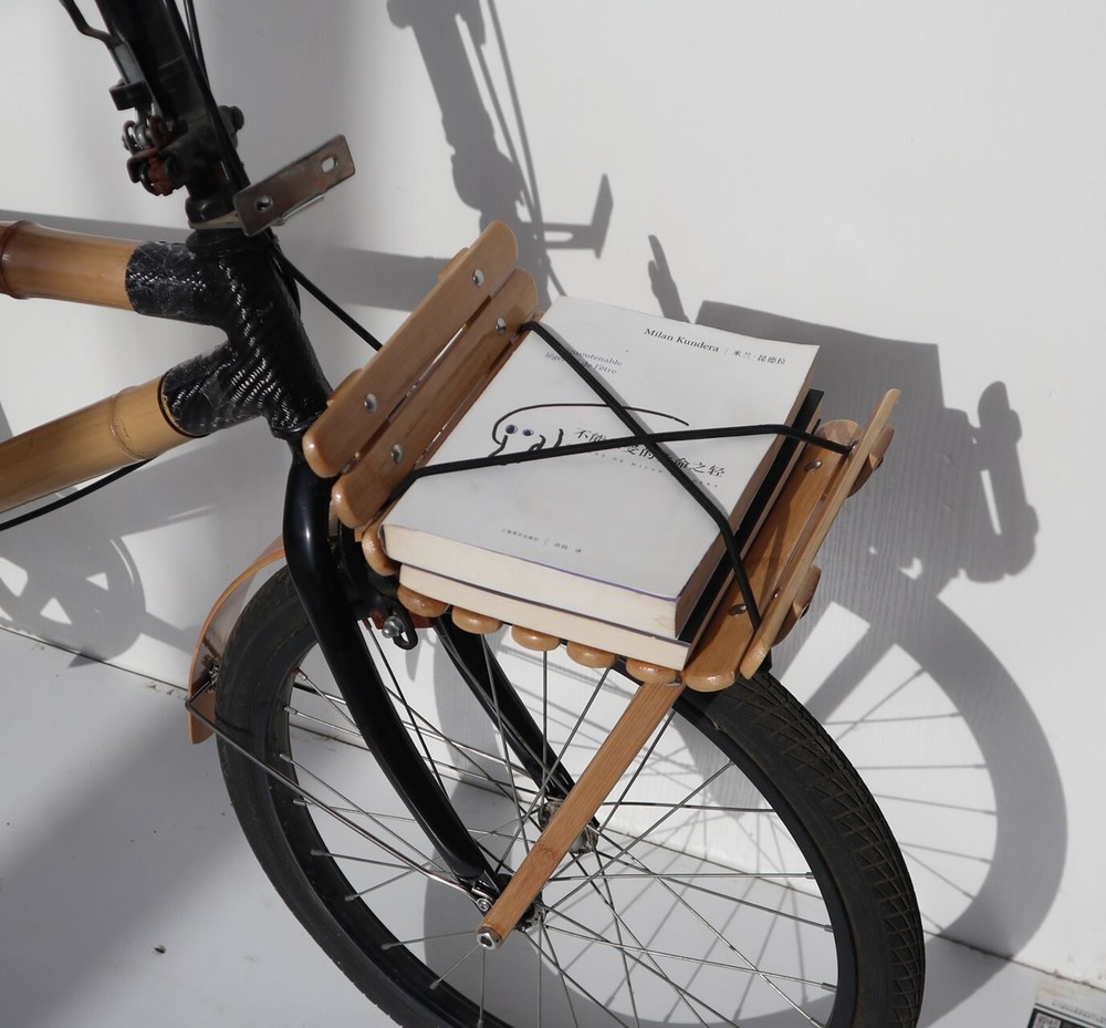 Custom Bamboo Bicycle Front Rack With Bungee Cords