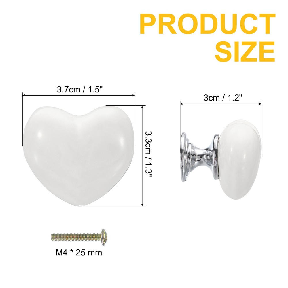2 Packs Heart-Shaped Ceramic Drawer Knobs White/Silver Dresser Pulls Handles