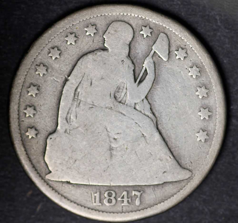 1847 Seated Liberty  Silver Dollar, Good (0009)