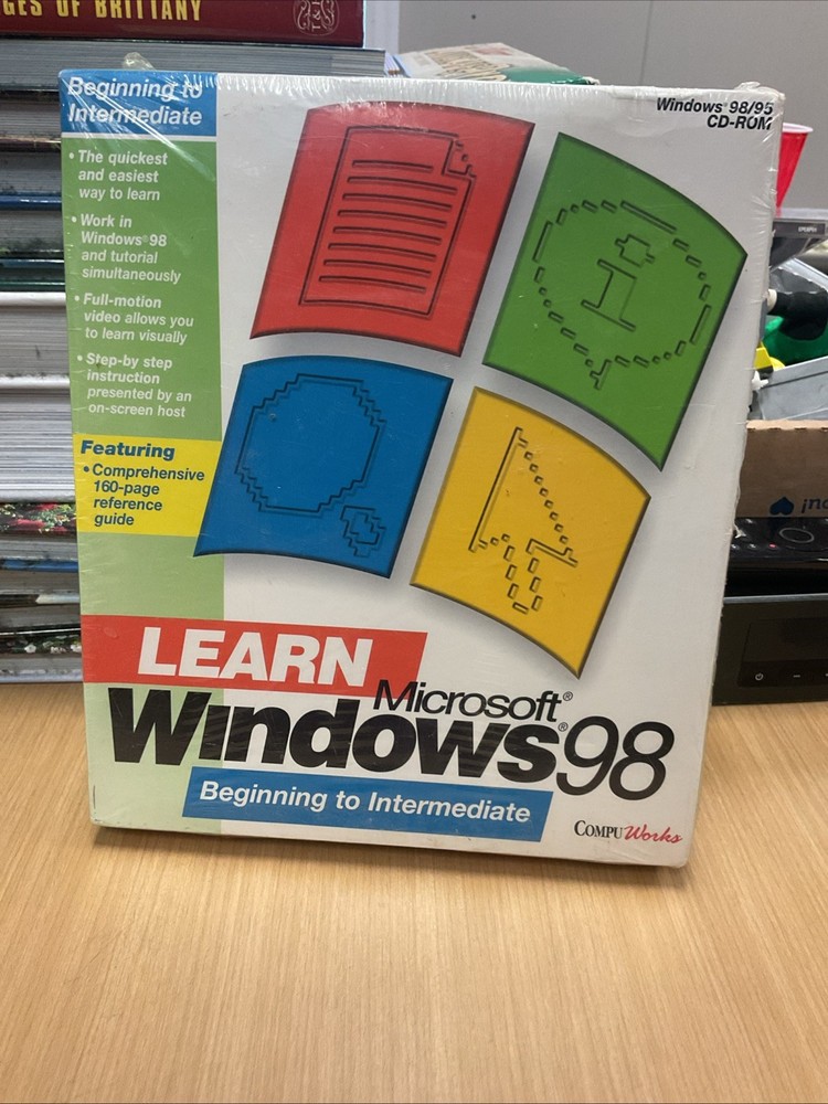 Learn Microsoft Windows 98/95 CD-ROM Tutorial Guide Book Compu Works SEALED New