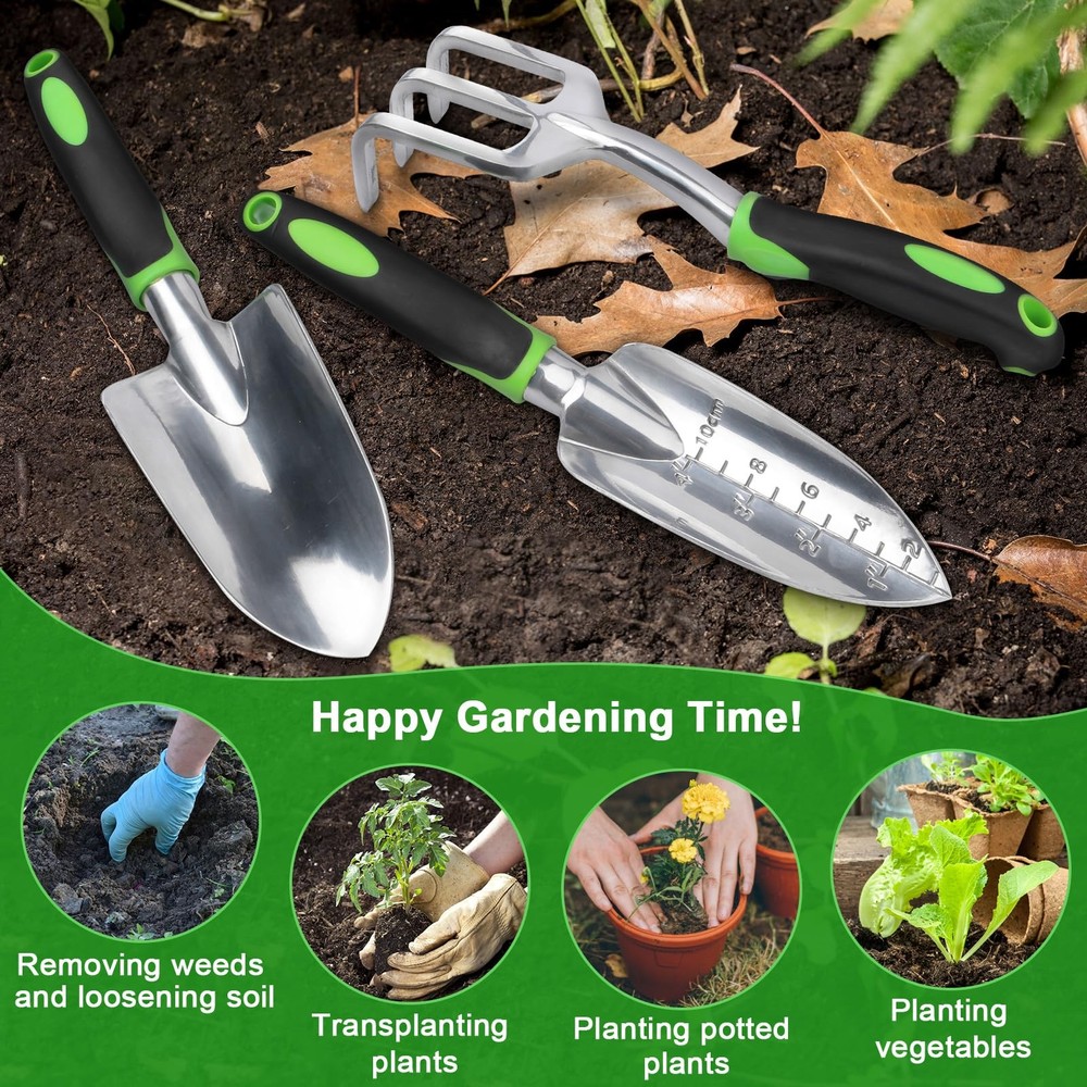 Garden Tools Set, 3 Pack Heavy Duty Gardening Set Include 3 Pack, Green