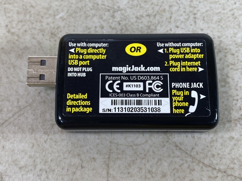 MagicJack Plus K1103 USB, Phone Jack, & Internet Outlet 44F29