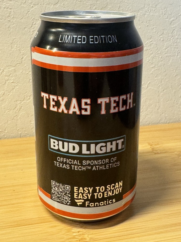 2025 Texas Tech Bud Light - limited edition empty Beer Can - Bottom Opened