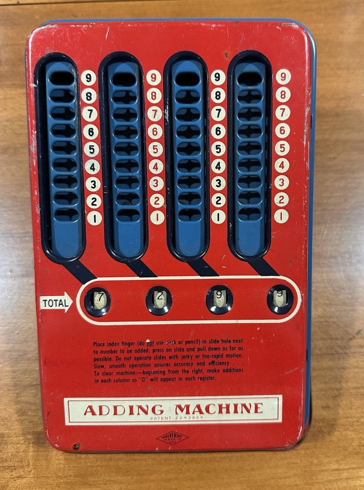 Vintage Metal Tin Wolverine Adding Machine Hand Pull Dial Calculator Pittsburg