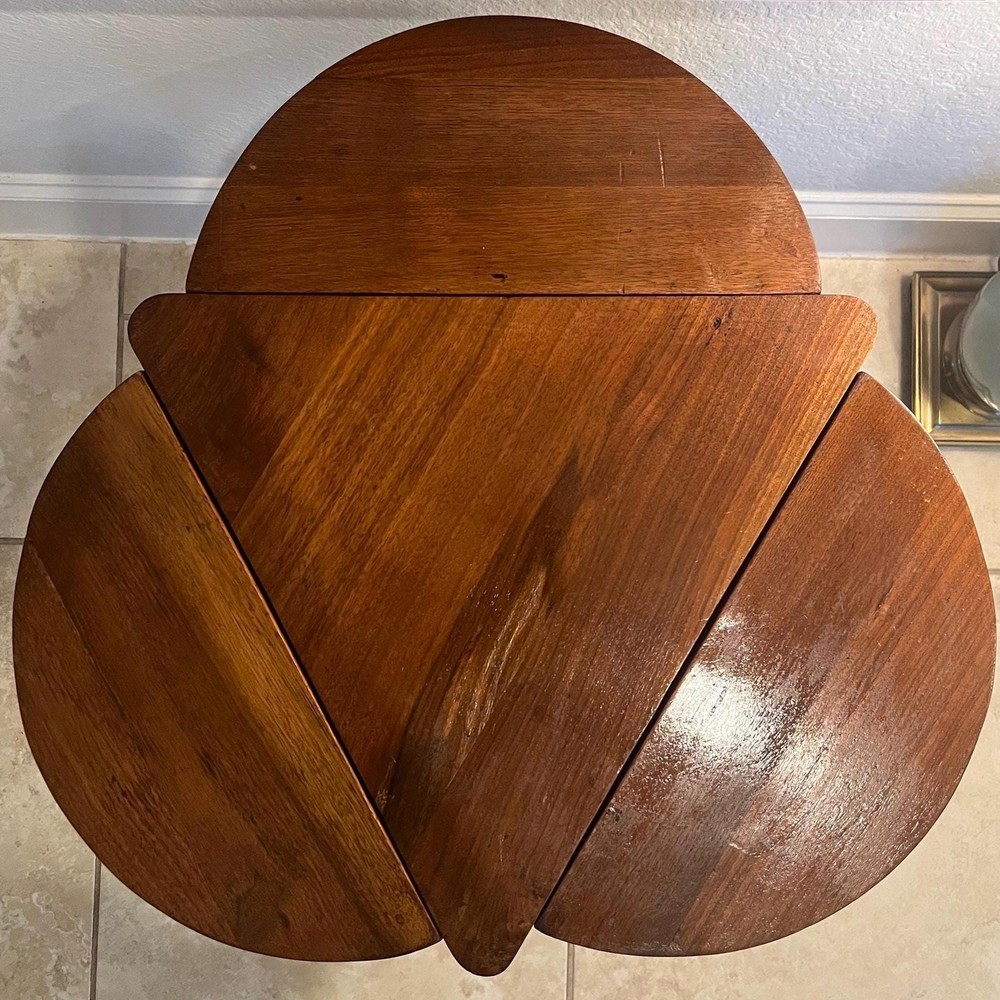 Antique Victorian Cloverleaf Drop Leaf Side Table Walnut Triangular 1800s