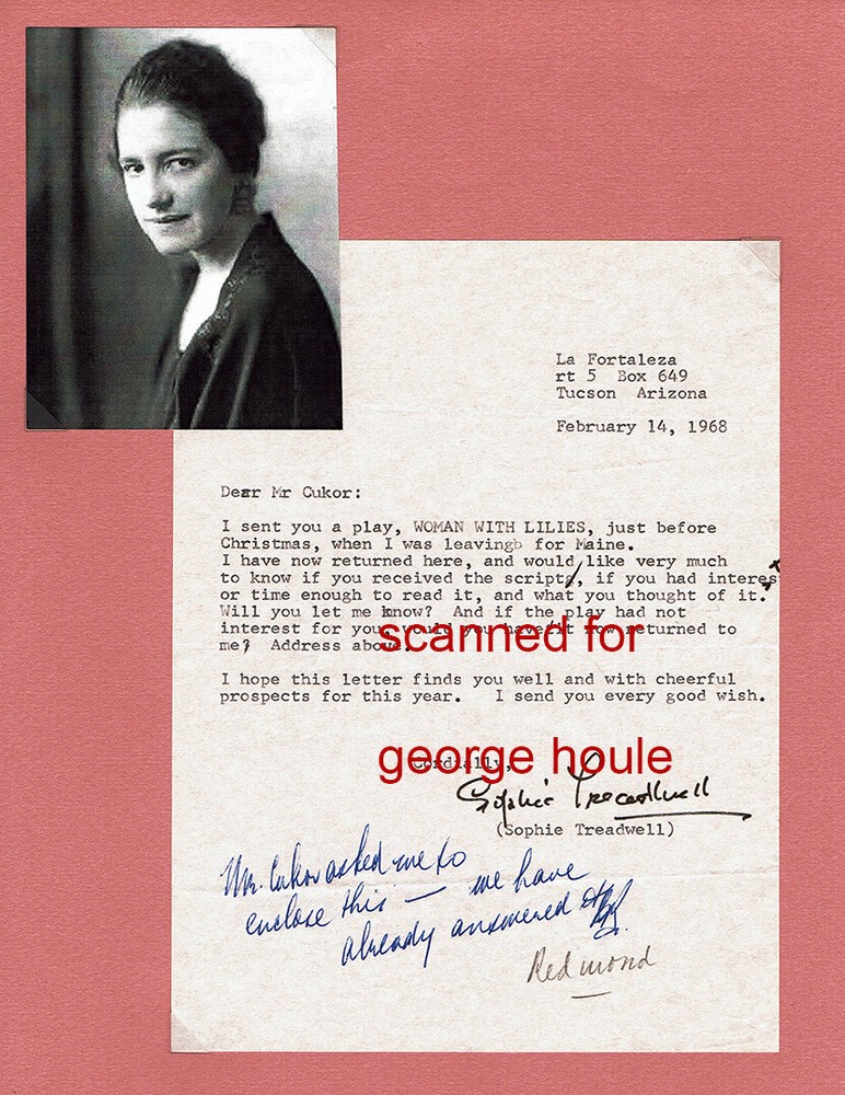 SOPHIE TREADWELL  - SIGNED - GEORGE CUKOR - PLAYWRIGHT - MACHINAL