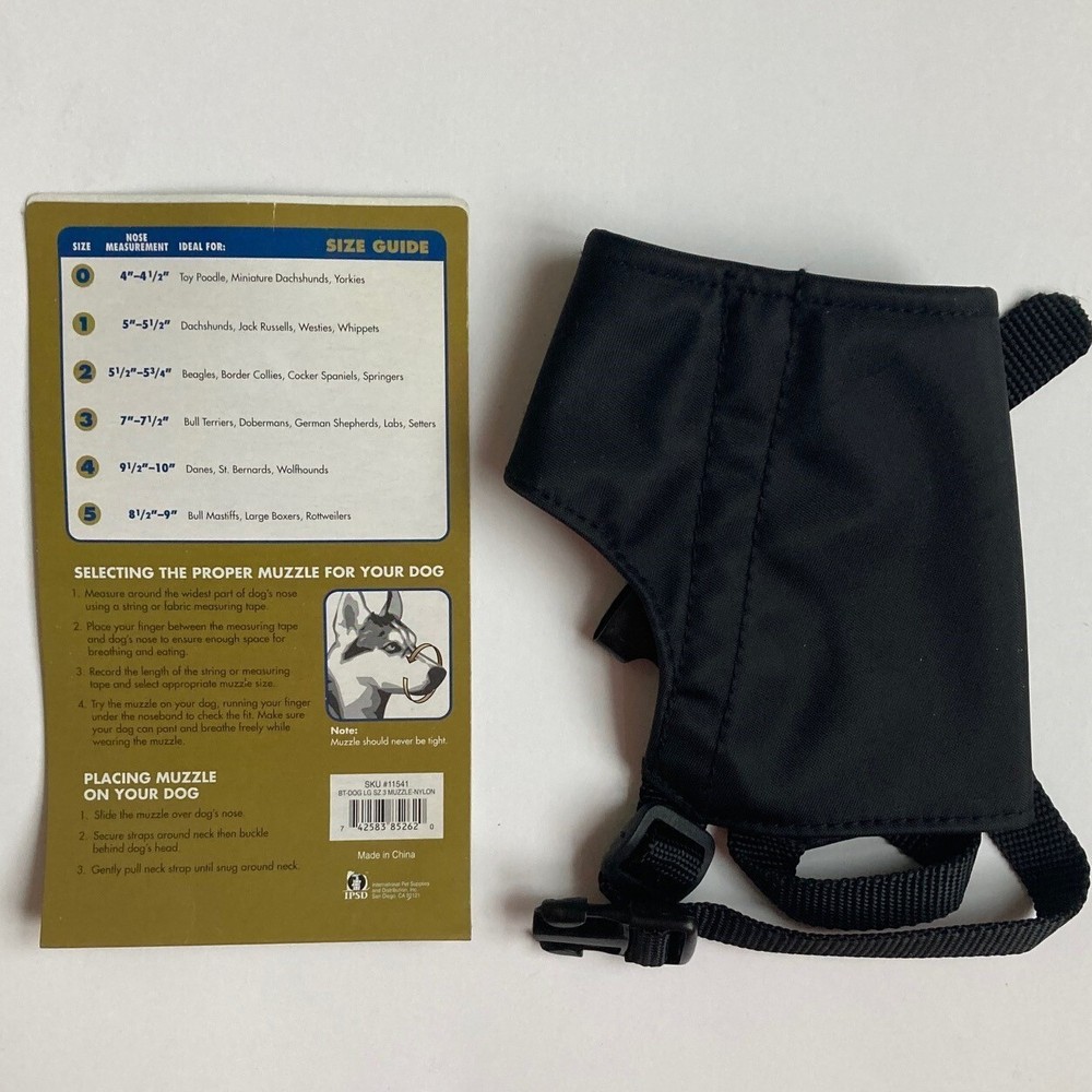 Black Dog Muzzle Large Basic Training Size 3 Nylon 7" to 7.5" Strong Flexible