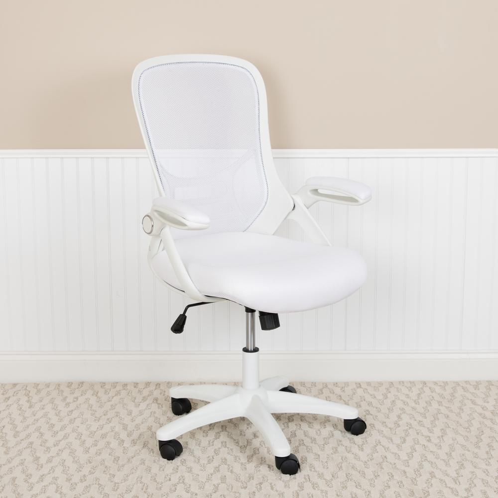 High Back White Mesh Ergonomic Swivel Office Chair with White Frame and...