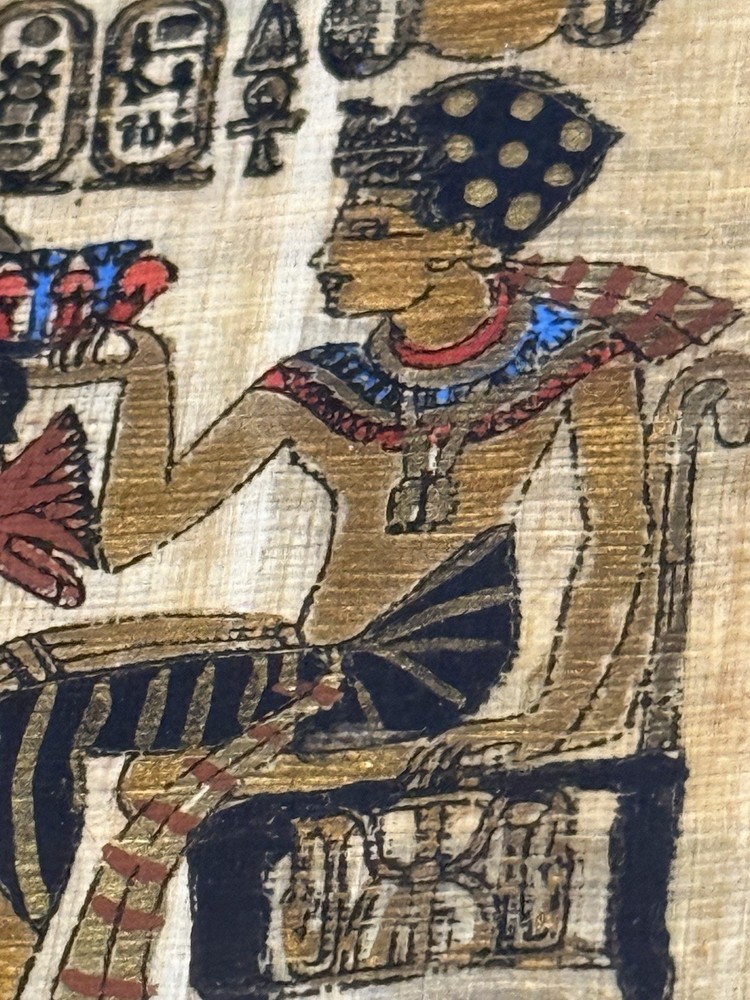 Vintage hand-painted Egyptian Papyrus Signed Artwork Framed
