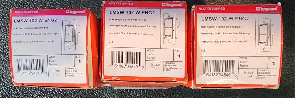 3 Pack WattStopper LMSW-102-W-ENG2 Two Button Digital Switch White