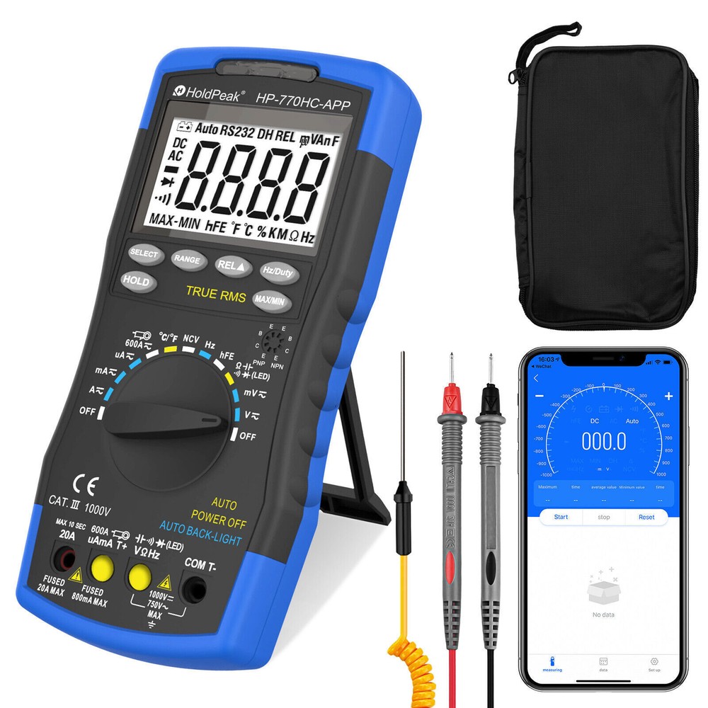 Holdpeak Digital Multimeter TRMS Auto Ranging w/Clamp Adapter 600A AC DC Current