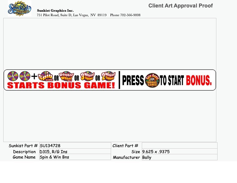 Bally Spin & Win Insert