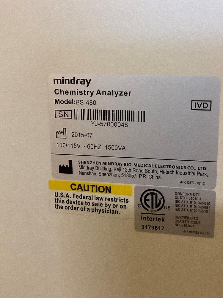 Mindray Shenzhen BS-480 Medium-High Volume Laboratory Chemistry Analyzer E8A
