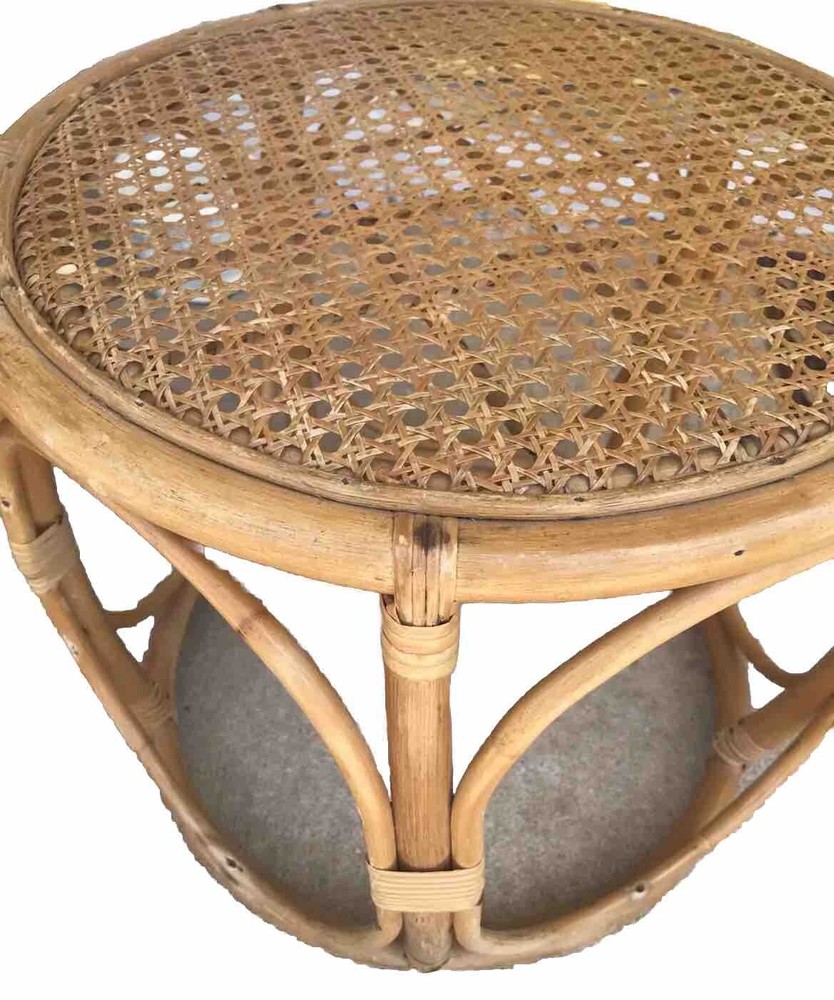 Mid Century RATTAN CANE STOOL Side Table Boho Chic Stool CLASSIC Design💕