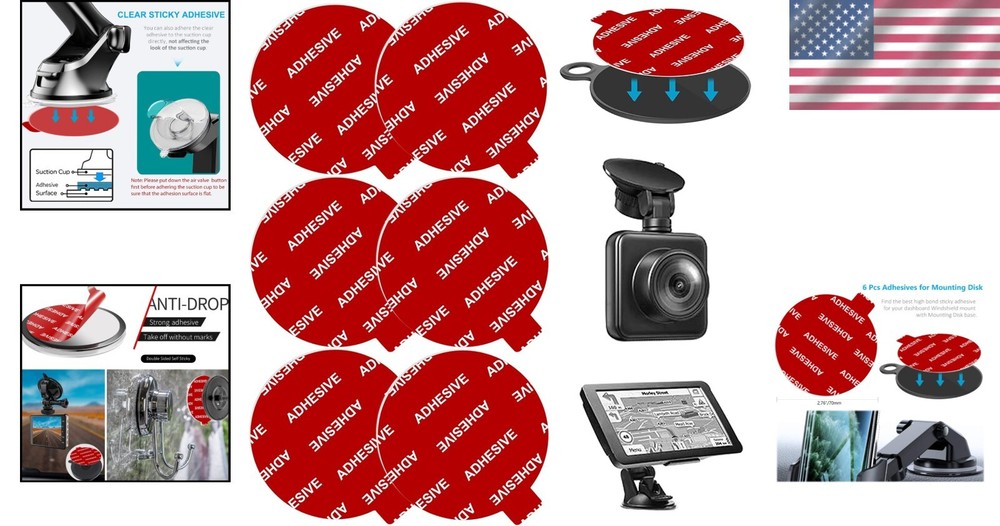 6pcs Double-Sided Adhesive Pads for Windshield Camera Mounts - Strong & Durable