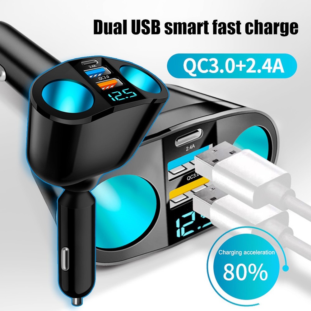 12V Dual USB Car Cigarette Lighter Socket Splitter Power Adapter Charger Outlet