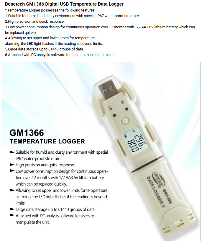 GM1366 Digital USB TemperatureData Logger