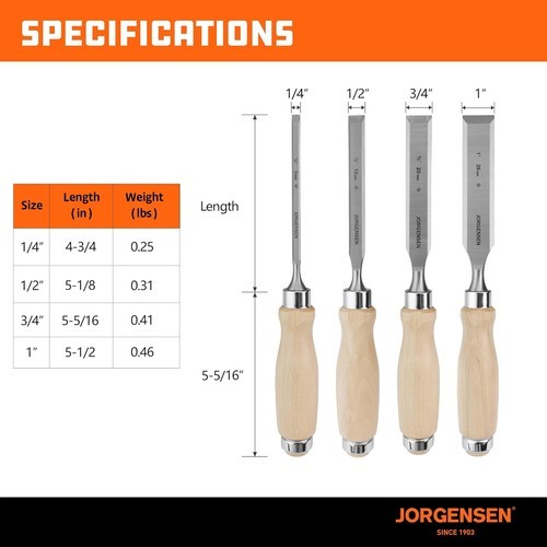 4-Piece Wood Carving Hand Chisel Tool Set Professional Woodworking Gouges Steel