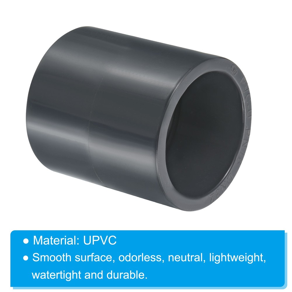 UPVC Pipe Fitting 40mm Socket, 3 Pack Straight Coupling, Dark Grey