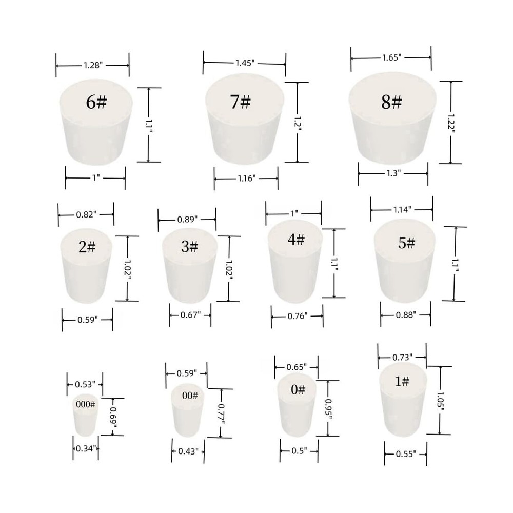 26 Pack Solid Rubber Stopper White Lab Plug 000# - 8# Sizes Assortment 11 Ass...