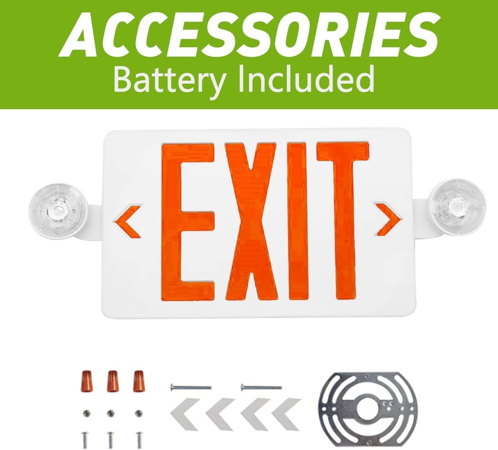 2 Pack Red LED Exit Sign with Emergency Lights, Two Adjustable Head Emergency...