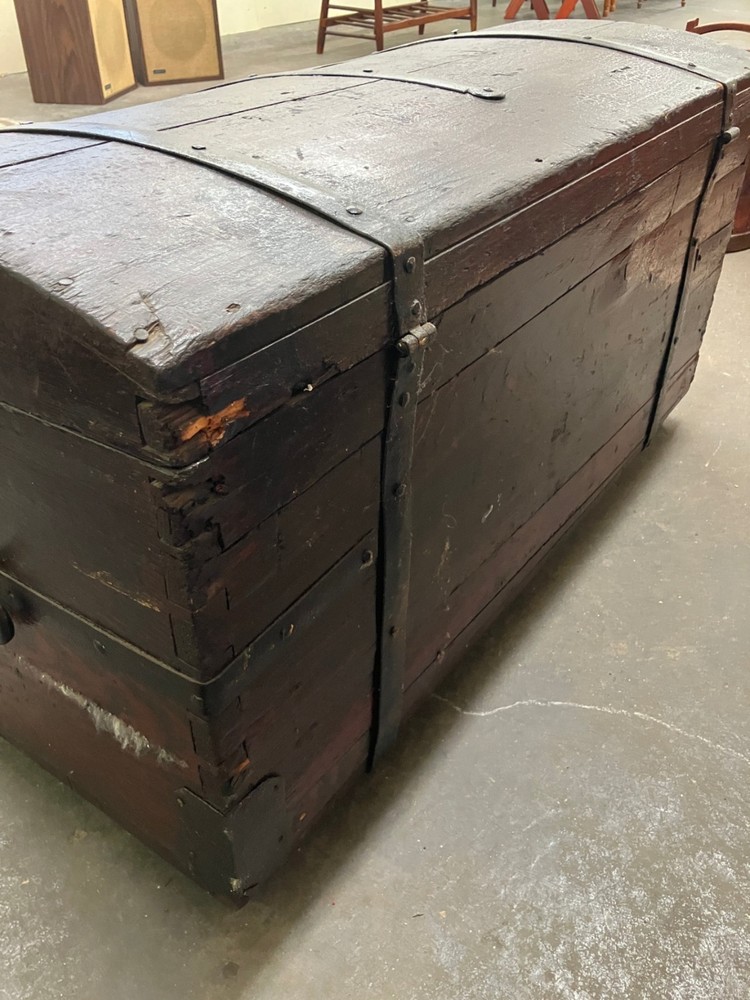 Large Antique Immigrant Trunk on Wheels Dovetailed Stenciling Cedar Lined 1800s