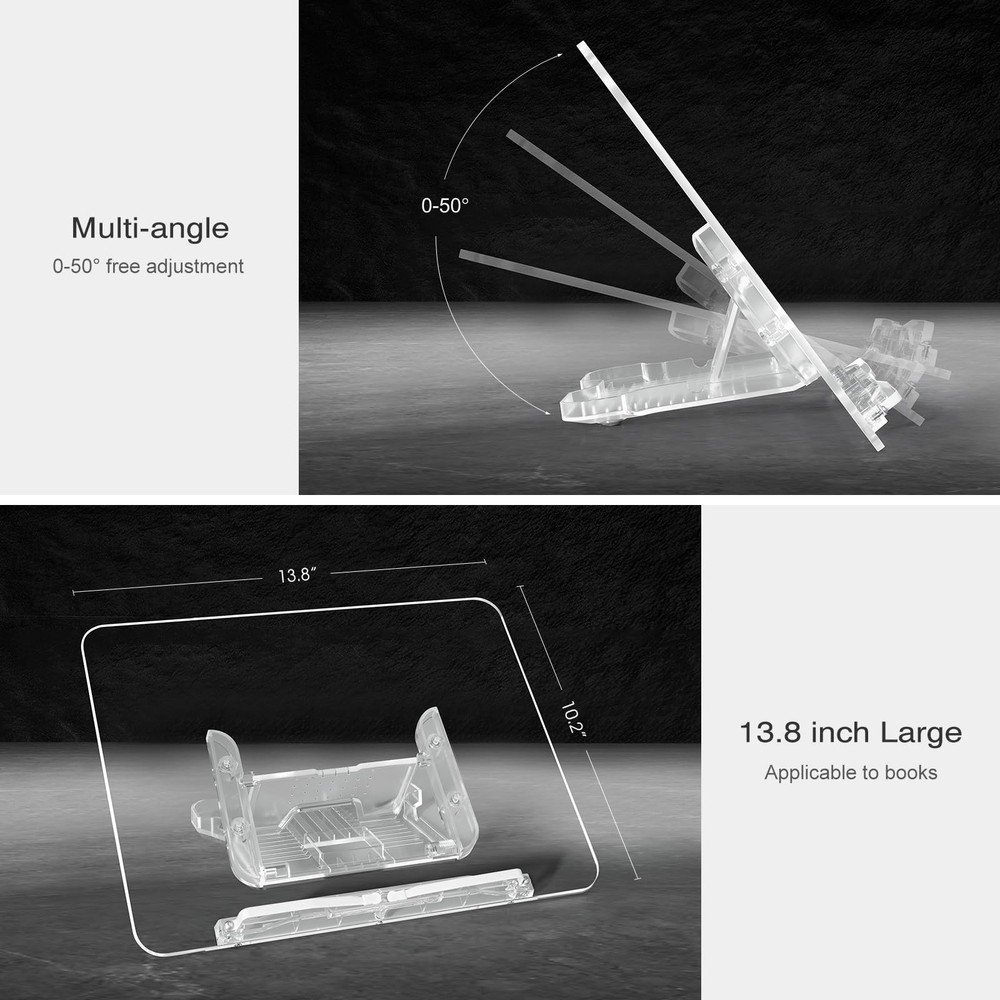 Acrylic Book Stand, Angle Adjustable Book Display Stand,Foldable Cookbook Sta...