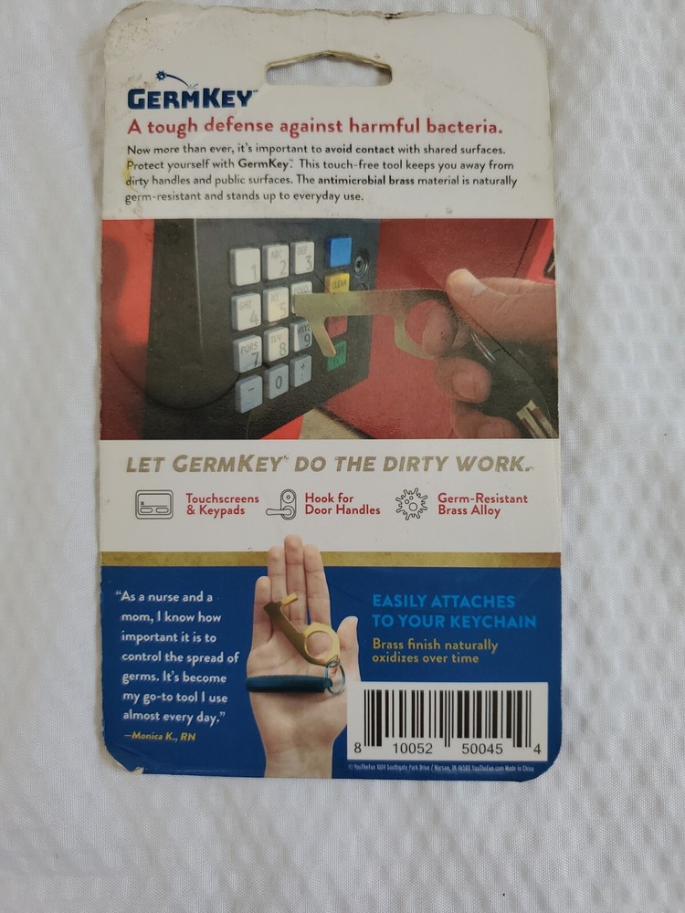 Germ Key - Solid Brass Antimicrobial GermKey - Touch Tool - New