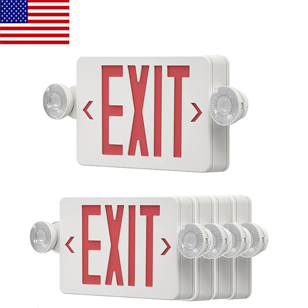 5Pack LED Exit Sign Emergency Light–Hi Output Compact Combo Red Fire UL listed