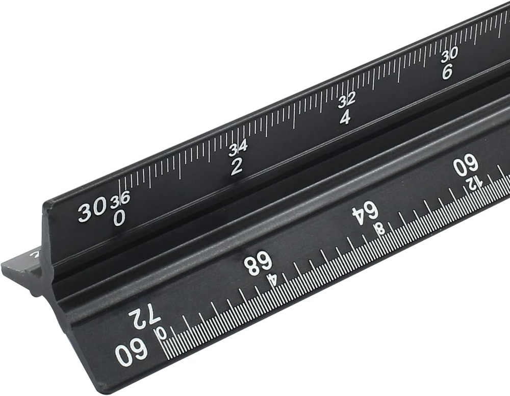 12" Metal Engineer Scale Ruler Triangular Drafting Tool 6 Scales Aluminum