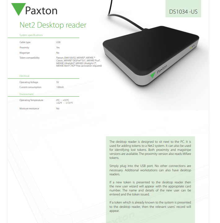 New Paxton Net2 Desktop USB Reader