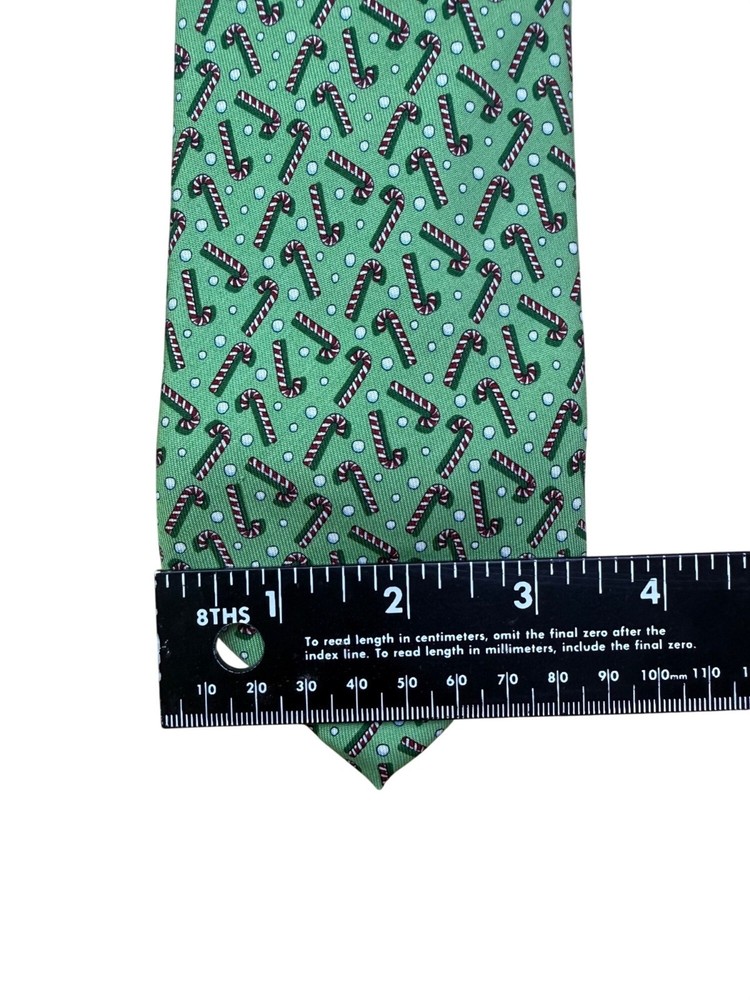 Vineyard Vines Mens Green Silk Candy Cane Patterned Tie