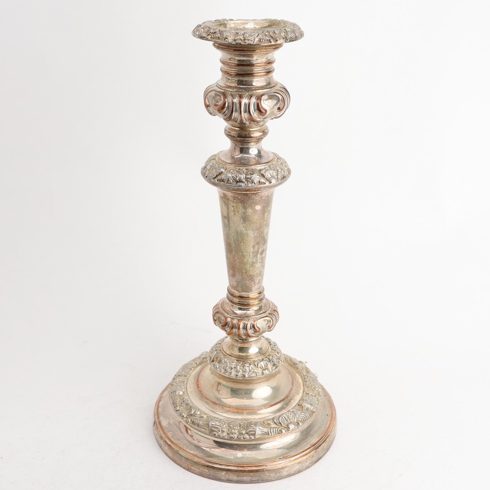 Old Sheffield Plate 11 1/4" Pair Shell & Cornucopia Decorated Candlesticks