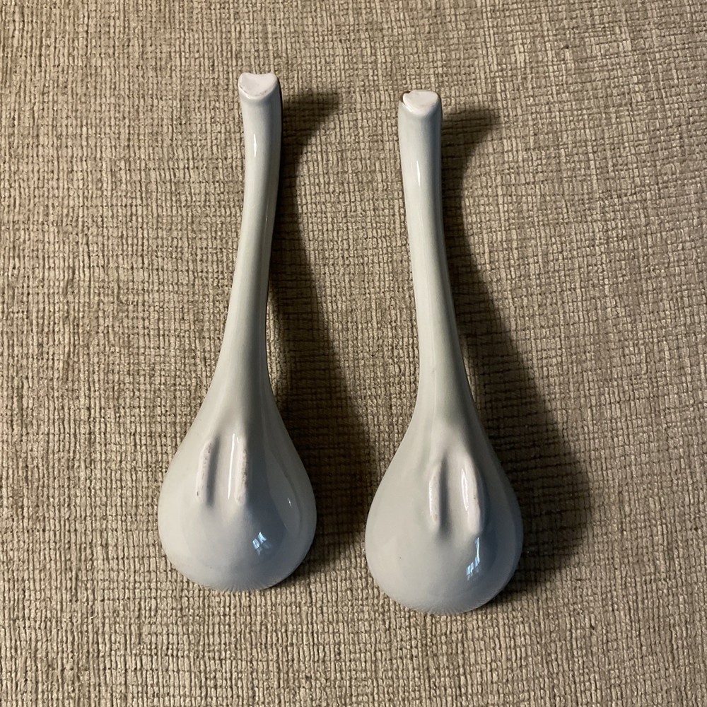 Two Vtg Ceramic Asian Soup Spoons