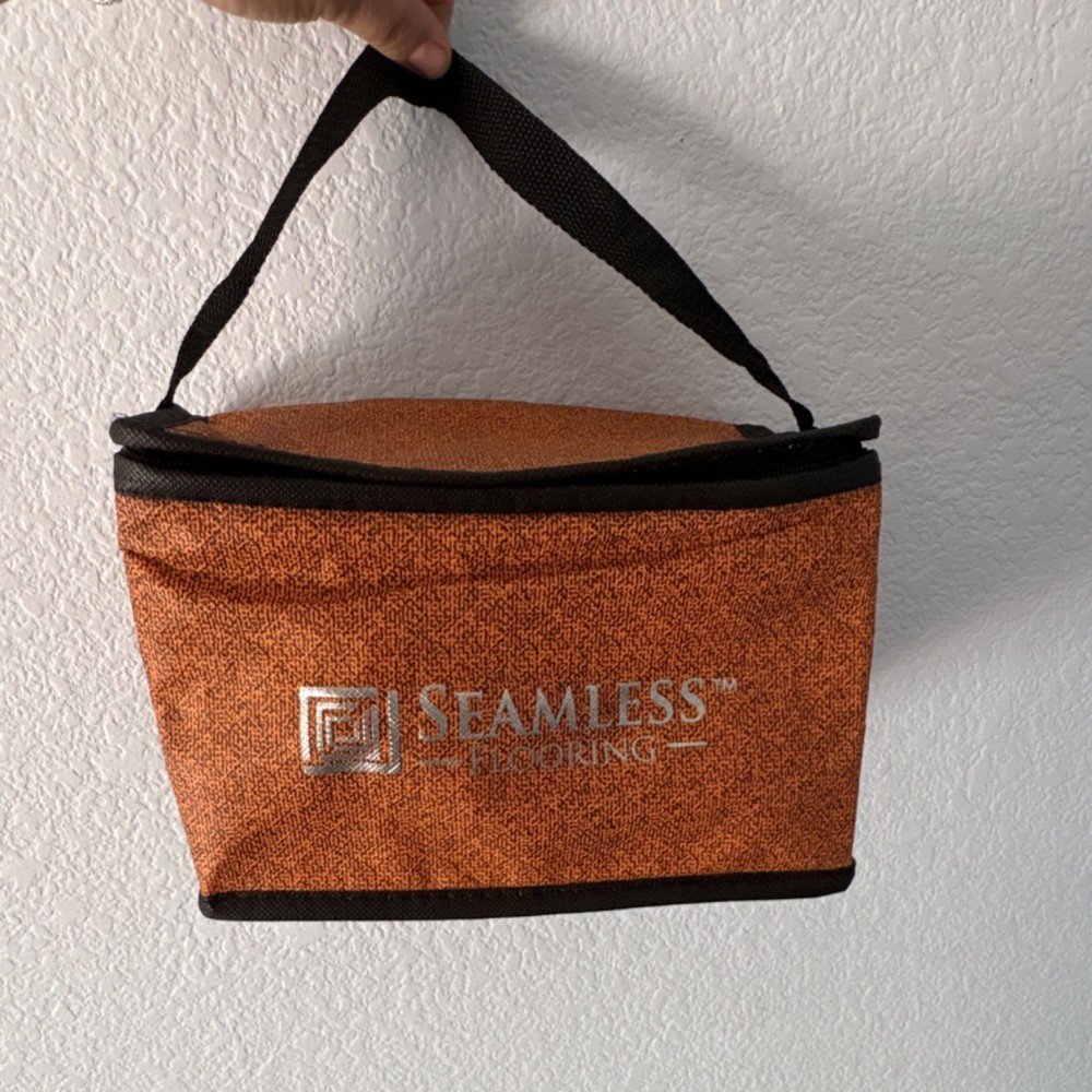 Seamless Insulated Lunch Bag Orange Abstract Pattern Zip Lid Rectangle Fabric