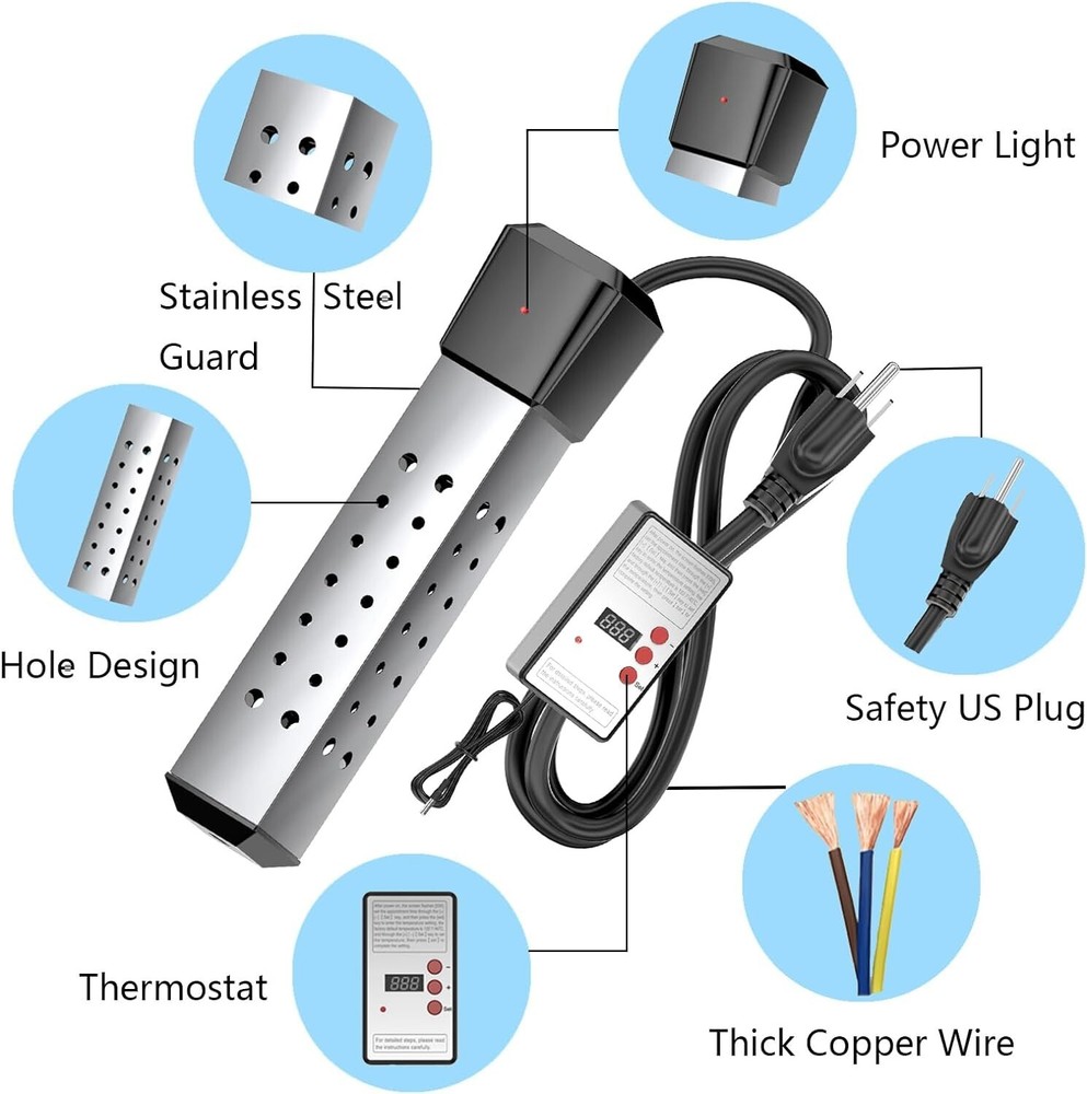 2000W Pool Heater with Stainless Guard - Fast Heating for Inflatable Pools