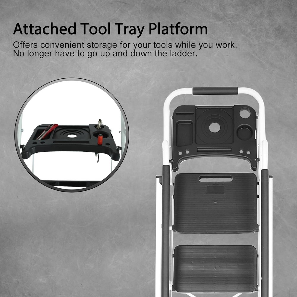 5 Step Portable Folding Step Stool Ladder w/Handrail & Tool Tray Platform 330lbs